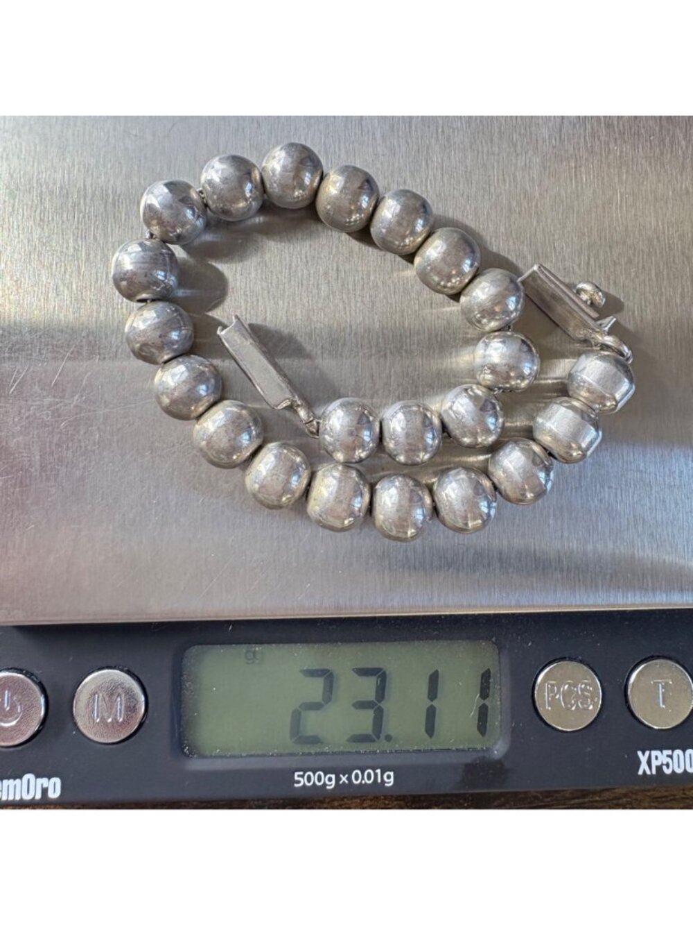 Round Beaded Design Link Bracelet Sterling Silver 925 Size 7.5" Length - Picture 7 of 8